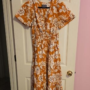 Anthropologie Orange Floral Maxi Dress
